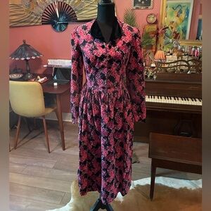 Vintage 80s Laura Ashley Corduroy Floral Cottagecore midi dress size 8